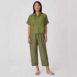 Eileen Fisher Delave Organic Linen Pants and Shirt Set Green 1X 2X